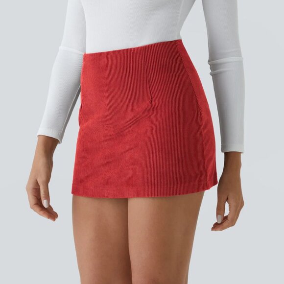 HALARA High Waist 2 In 1 Corduroy Red Mini Skort Skirt Size Medium NWT - Picture 5 of 7